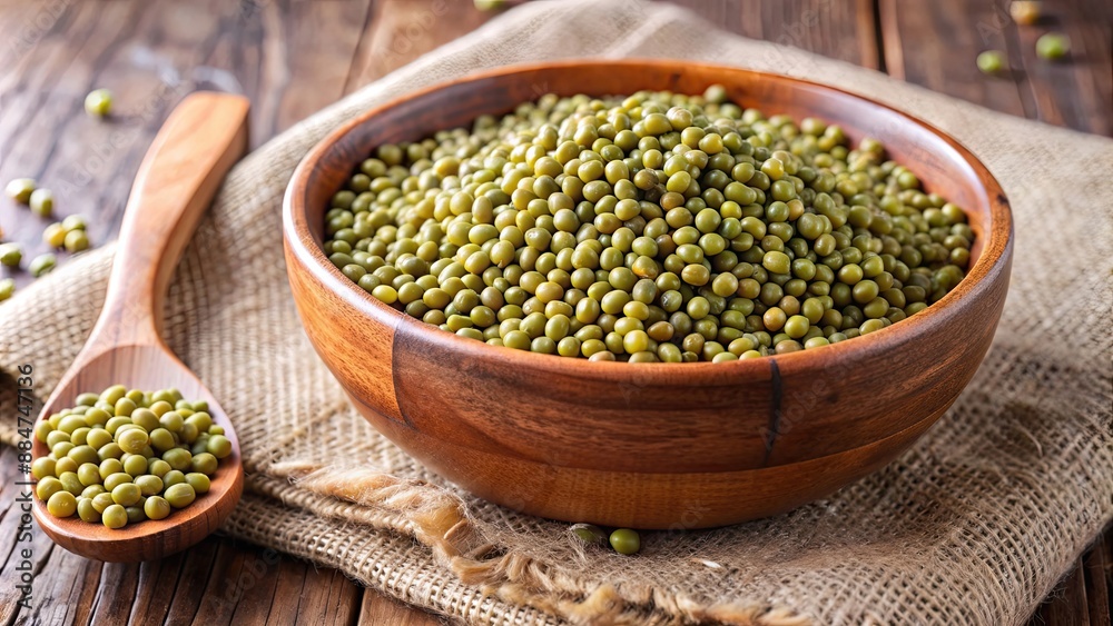 Mung beans or mashed peas in a rustic wooden bowl, mung beans, mashed peas, wooden bowl, rustic, healthy Mung beans or mashed peas in a rustic wooden bowl, mung beans, mashed peas, wooden bowl, rustic, healthy