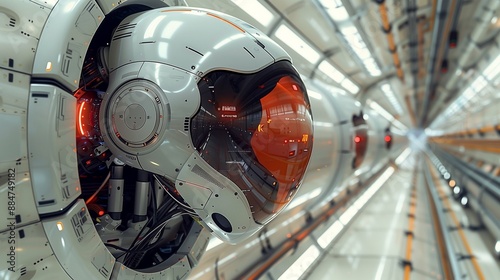 Plakat Elegant double exposure robot fused with a hyper loop tunnel, emphasizing next-generation transportation systems