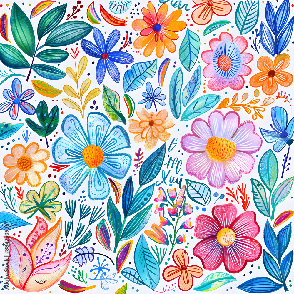2D flower and leaf cards in various styles 2D flower and leaf cards in various styles