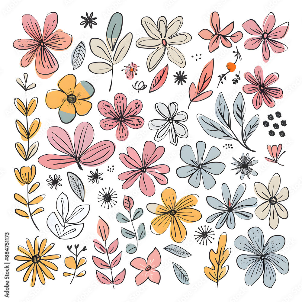 2D flower and leaf cards in various styles 2D flower and leaf cards in various styles