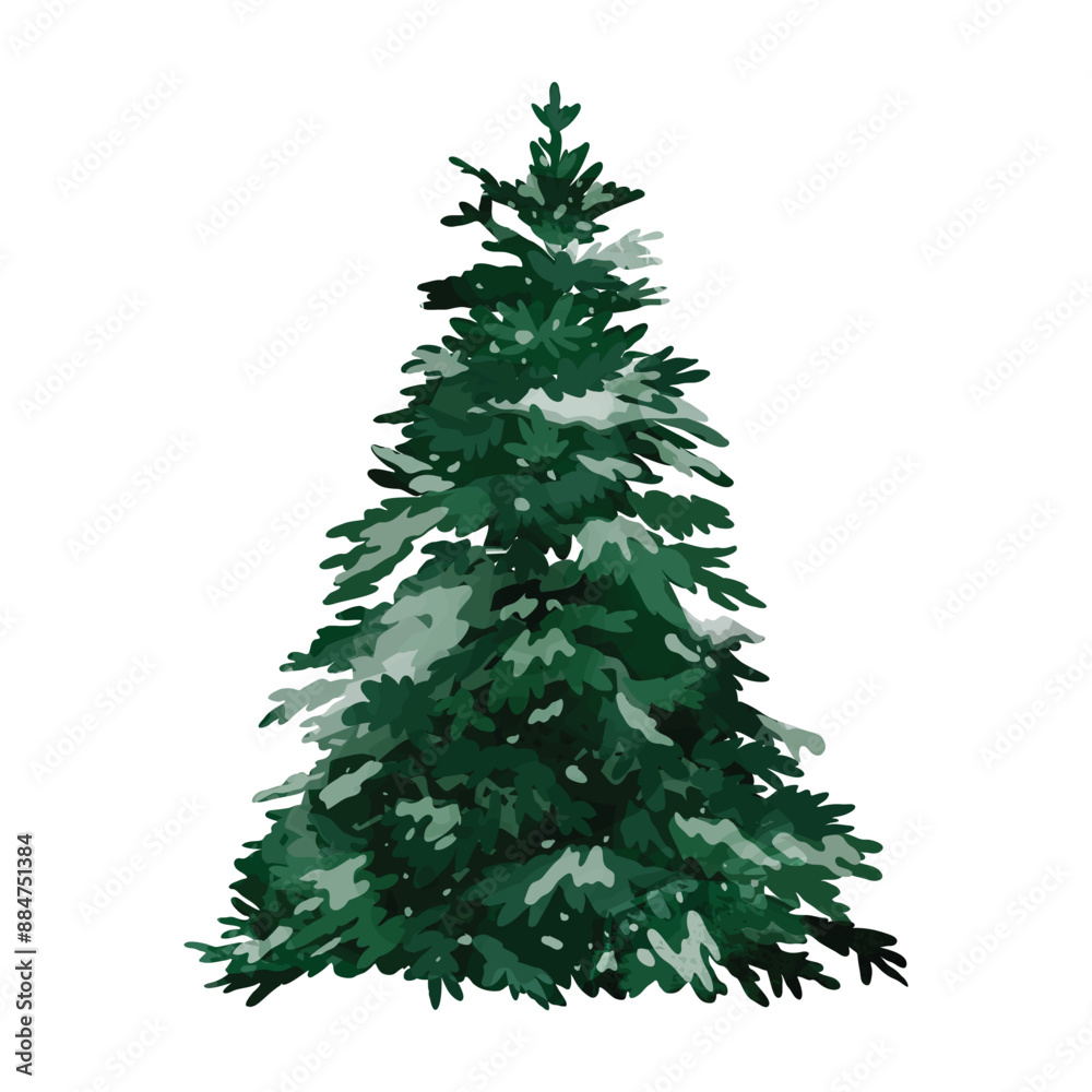 Fototapeta premium Green watercolor decorative christmas tree vector illustration.