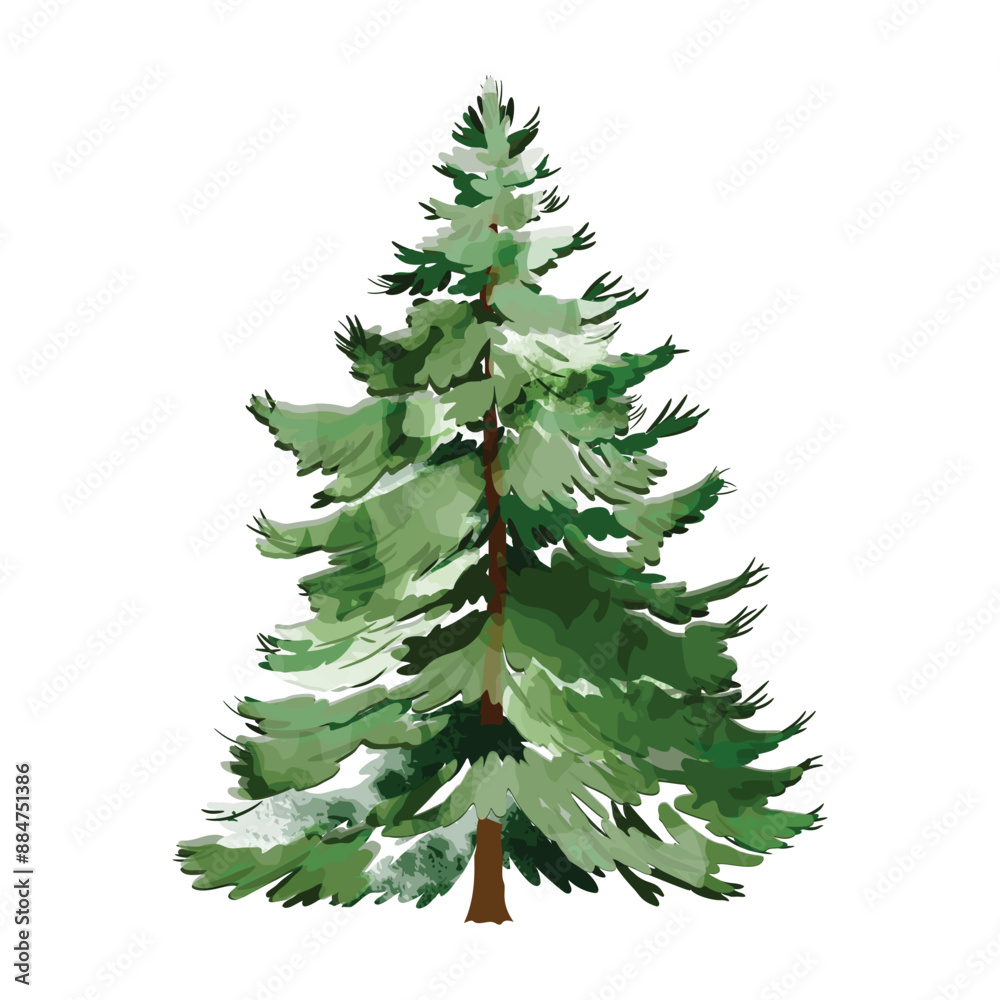 Fototapeta premium Green watercolor decorative christmas tree vector illustration.
