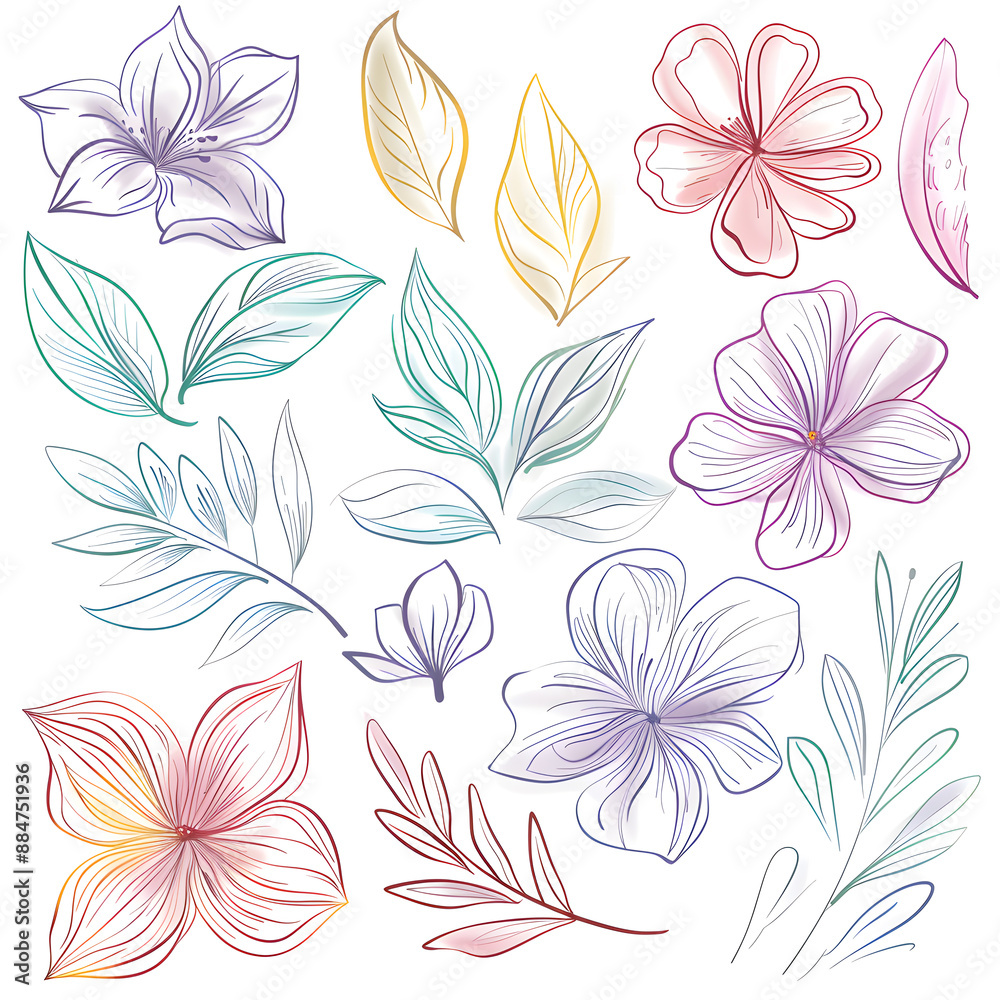 2D flower and leaf cards in various styles 2D flower and leaf cards in various styles