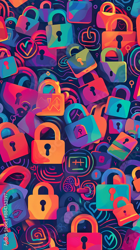 Digital illustration of abstract colorful padlock