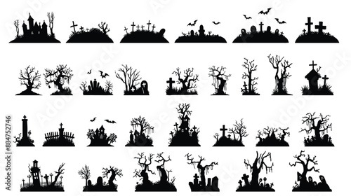 Set of halloween silhouette illustration on white background.Halloween vector for decoration or sticker