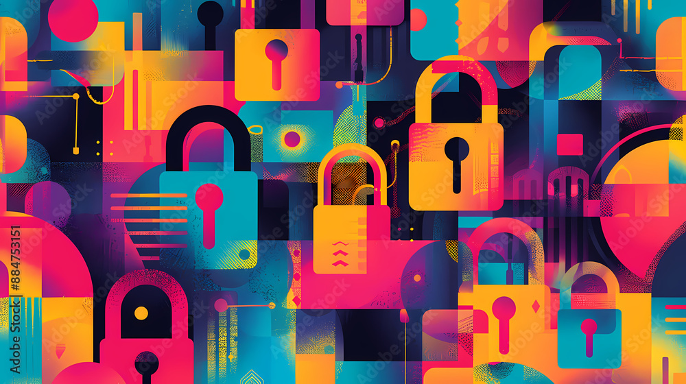 Digital illustration of abstract colorful padlock