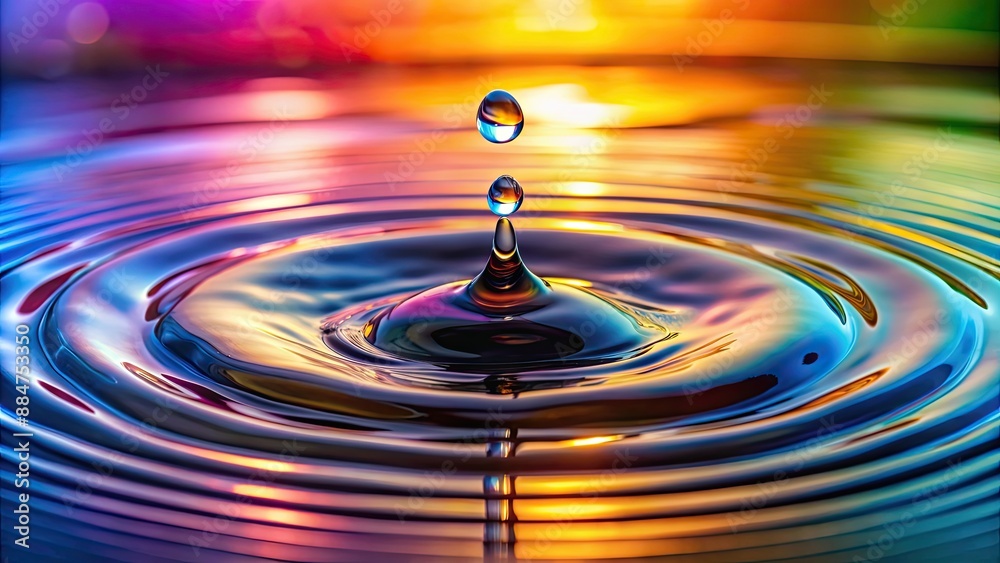 Colorful water drop falling into serene lake with ripples, Water, Drop, Colorful, Serene, Lake, Reflection, Nature, Beauty Colorful water drop falling into serene lake with ripples, Water, Drop, Colorful, Serene, Lake, Reflection, Nature, Beauty