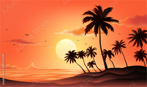 Summer horizonte illustration template Beach with palm trees
