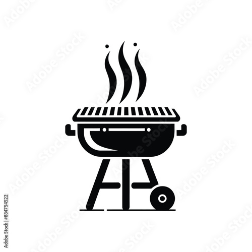 Detailed BBQ Grill Silhouette Vector with Flames - Perfect for Summer Cookout and Barbecue-Themed Designs