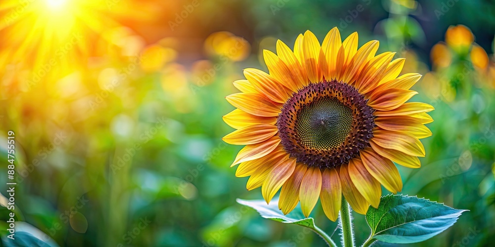 Fototapeta premium Vibrant sunflower blooming in a summer garden, sunflower, summer, flower, yellow, plant, garden, bloom, nature, seeds, petals