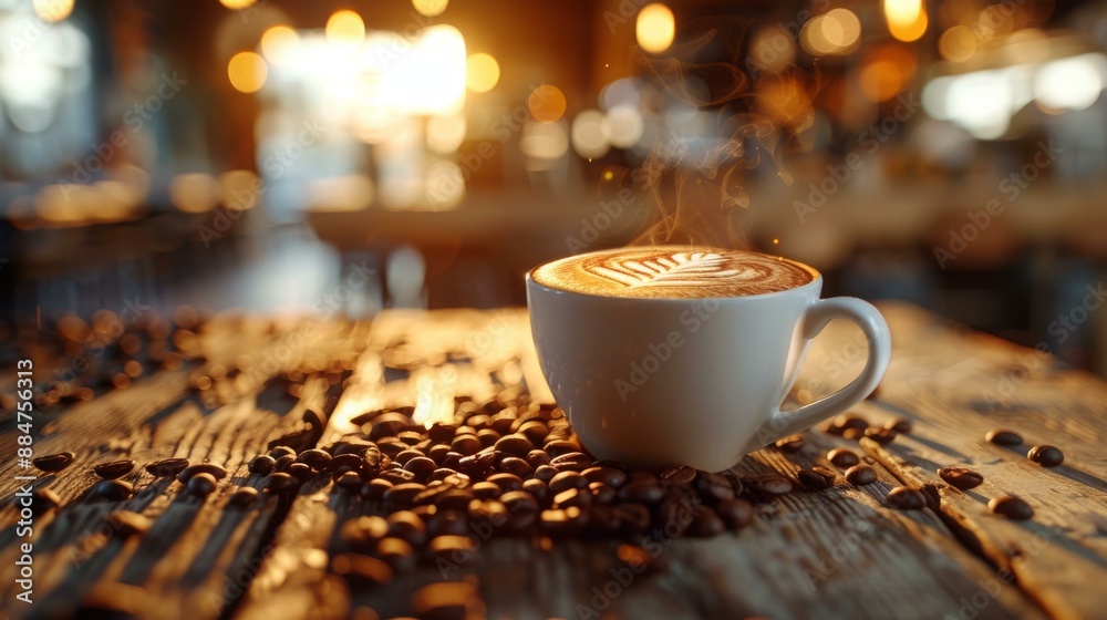 Obraz premium Caffeinated Canvas: Latte Art on a Coffee Bean Table