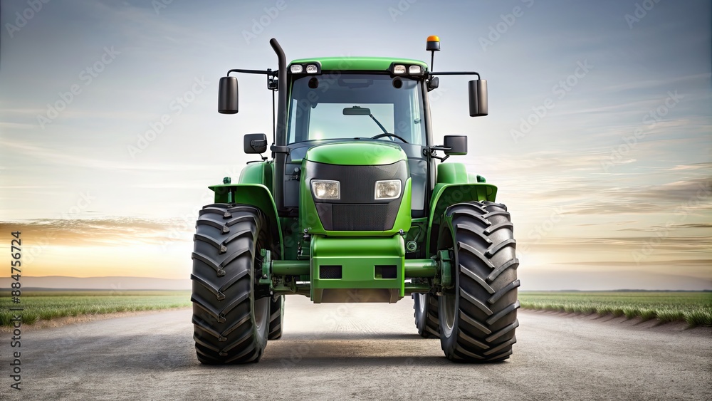 Fototapeta premium Green agricultural tractor seen from the front, tractor, green, agriculture, farm, machinery, vehicle, rural