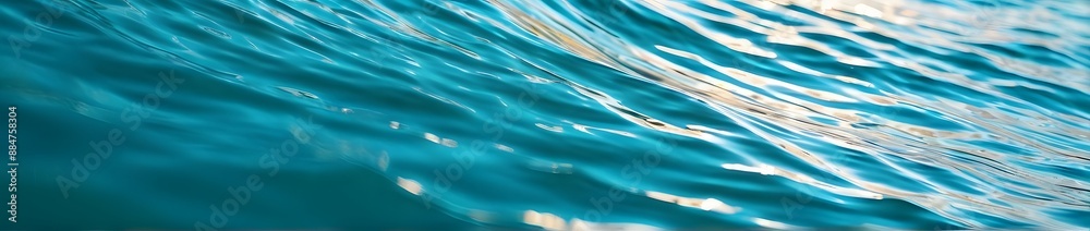 Obraz premium Ultrawide, abstract water ocean wave, blue, aqua, teal texture. Blue and white water wave web banner backdrop for copy space text.