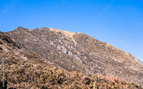 Landscape view of snow coverd mountain range in Gorkha, Nepal. photo