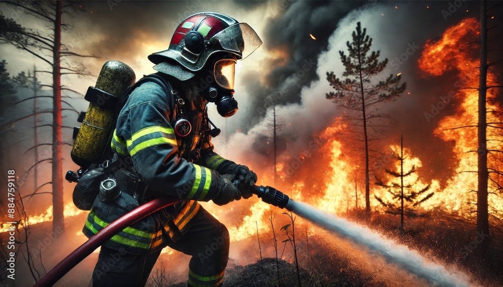 Naklejka premium firefighter in action