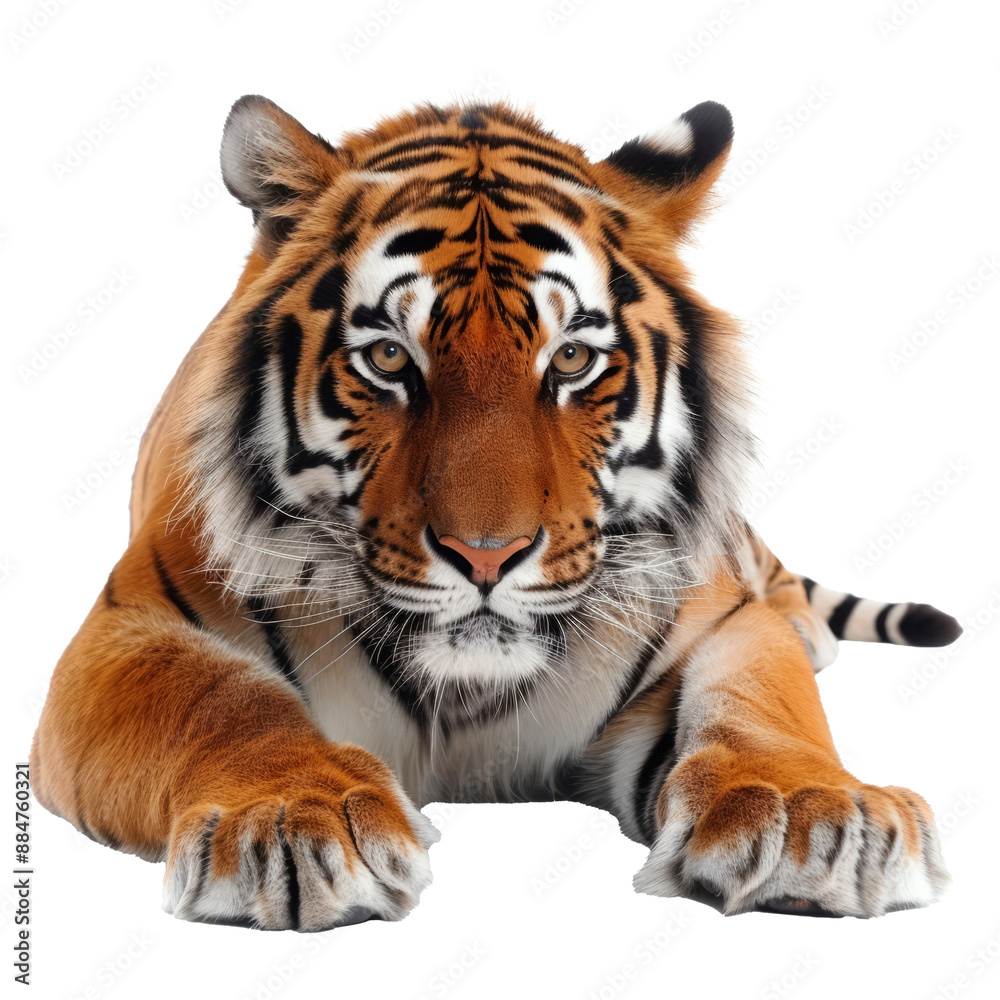 Obraz premium Bengal tiger isolated on white background. Dangerous animal in jungle