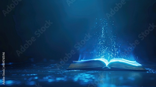 Hologram of a open book on the blue background.