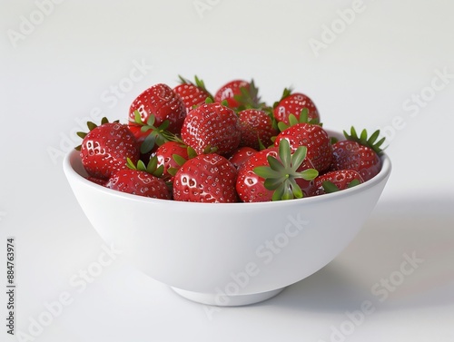 a bowl of fresh strawberries, summer fruit, detailed rendering, red, isolated on white background photo