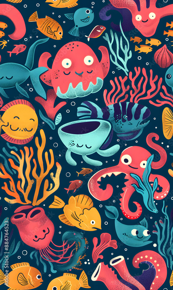 Naklejka premium cartoon 2d illustrator doodle pattern, cute pattern in graphic seamless pattern