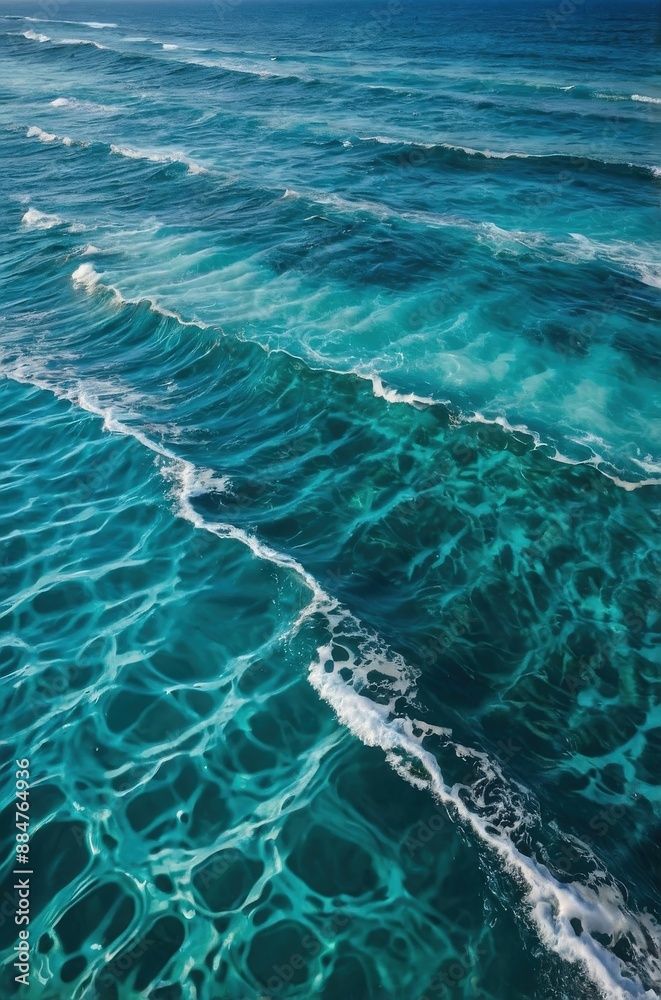 Top view vertical photo of blue turquoise water texture of the ocean sea with white foam and waves background wallpaper Top view vertical photo of blue turquoise water texture of the ocean sea with white foam and waves background wallpaper