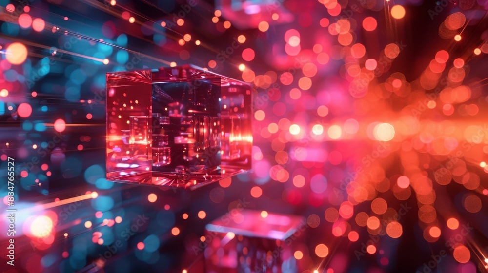 Neon Enigma: Prismatic Cubes in a Blur of Crimson Neon Enigma: Prismatic Cubes in a Blur of Crimson