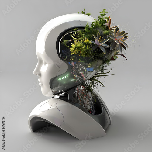 Futuristic Robot Planter Blending Nature and Technology for Sustainable Home or Office Decor