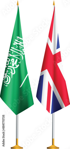 UK,Saudi Arabia flags together.United Kingdom,KSA small table flags