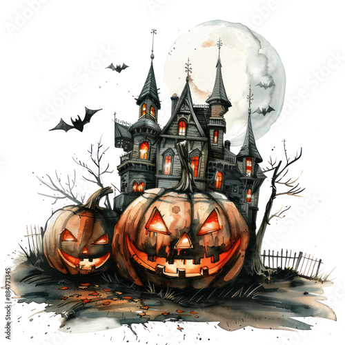 Halloween watercolor illustration isolated on transparent. png file for art work, posters, posters, cards, holiday decor.
 photo