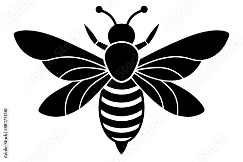 High-resolution vector illustration of a minimalist bee silhouette in black on a white background with intricate Muslim artistry photo