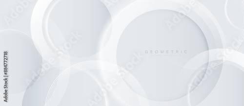 Abstract background with white and grey circle geometric lines. Modern minimal trendy lines pattern horizontal. Vector illustration