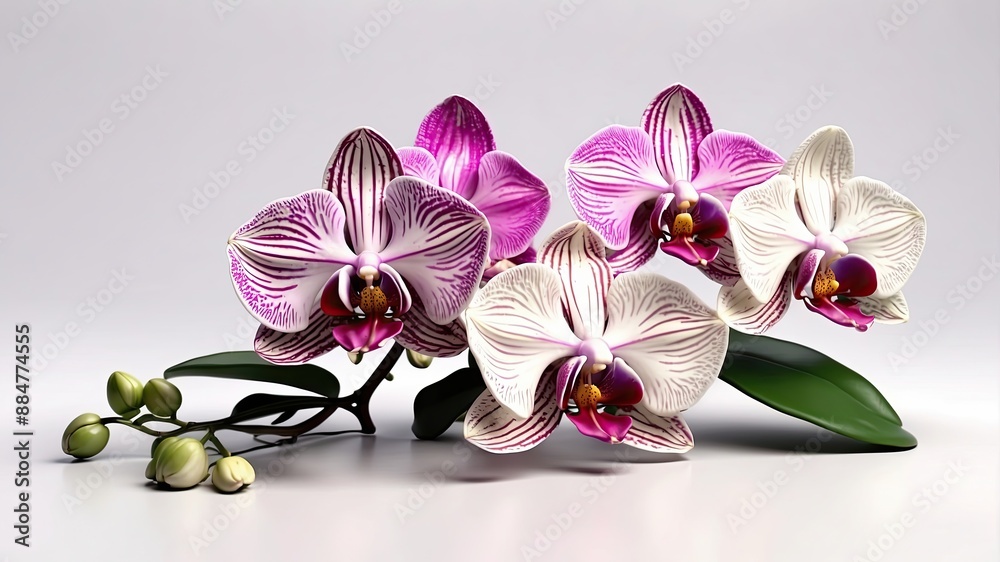 Obraz premium 3D realistic orchid flower in white background with empty space text