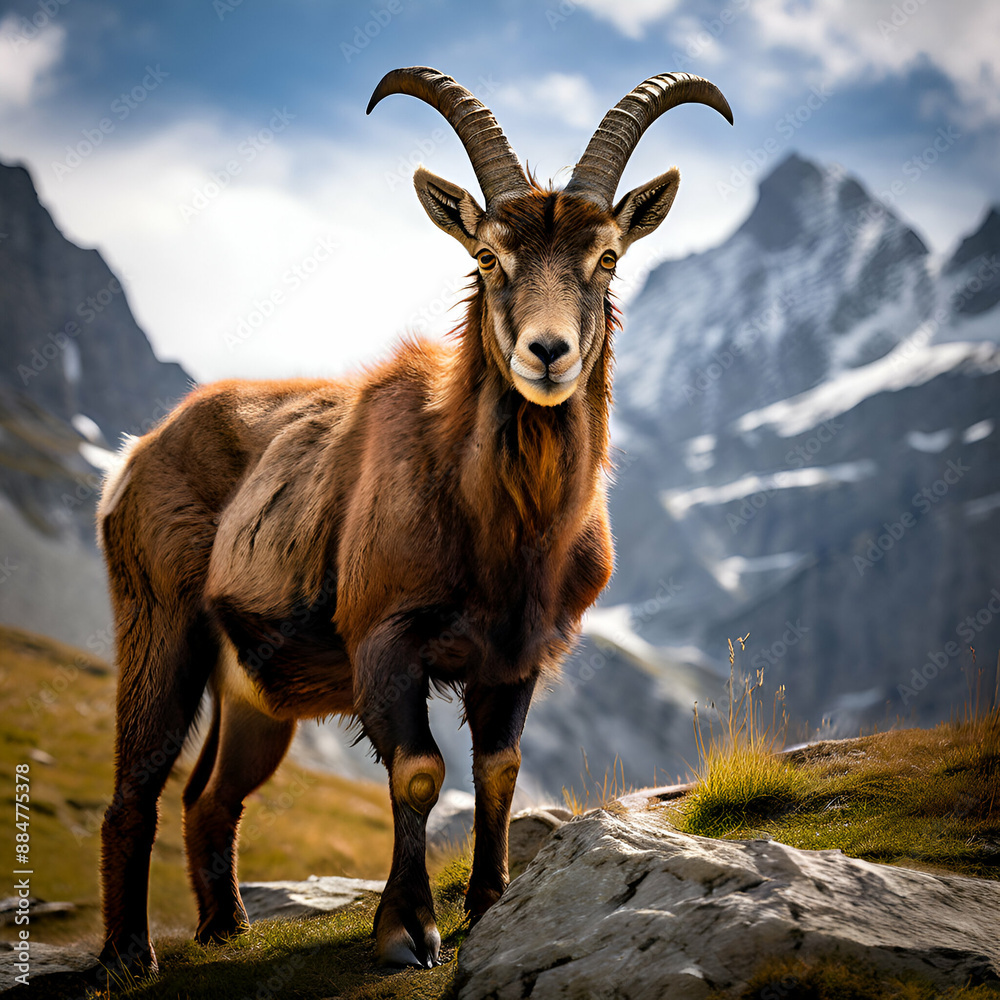 mountain goat on a rock in the mountains mountain goat on a rock in the mountains