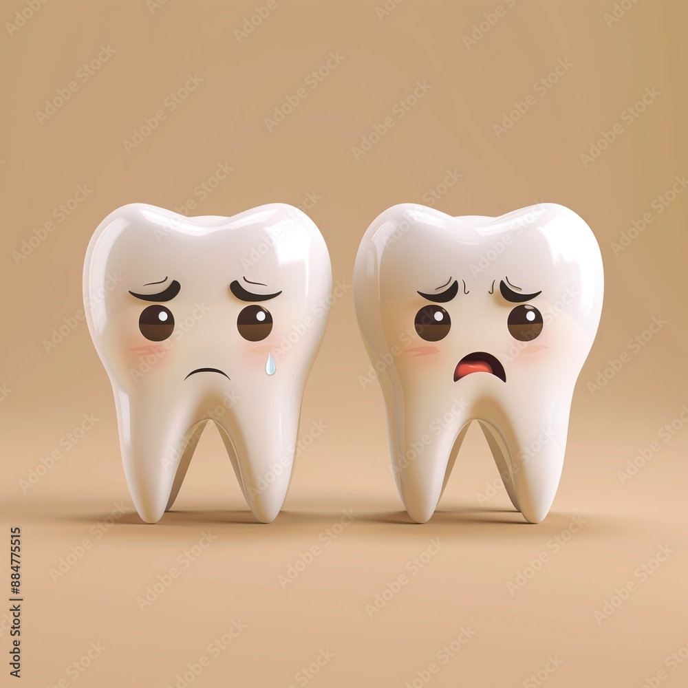 Sad and Crying Teeth, Beige Background, Dental Health Concerns Sad and Crying Teeth, Beige Background, Dental Health Concerns