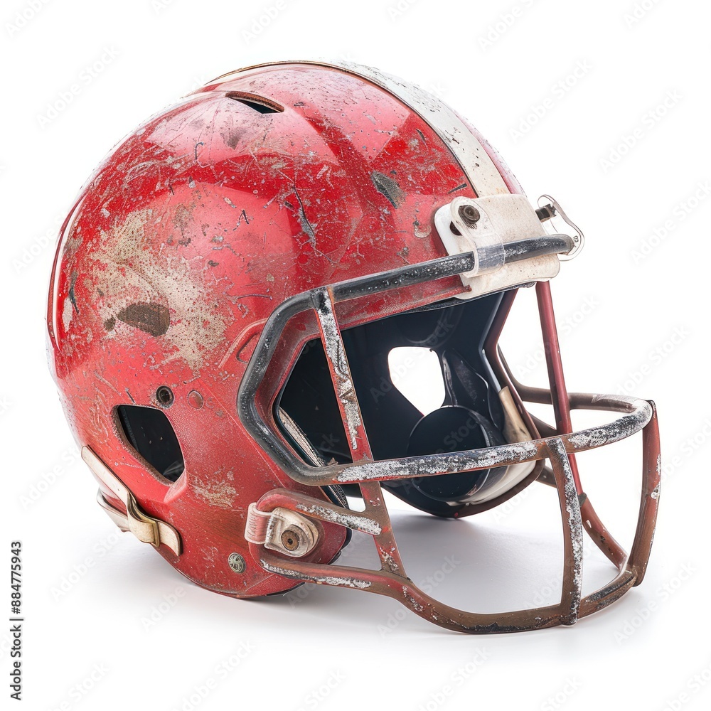 Fototapeta premium Vintage Red Football Helmet with Worn Paint