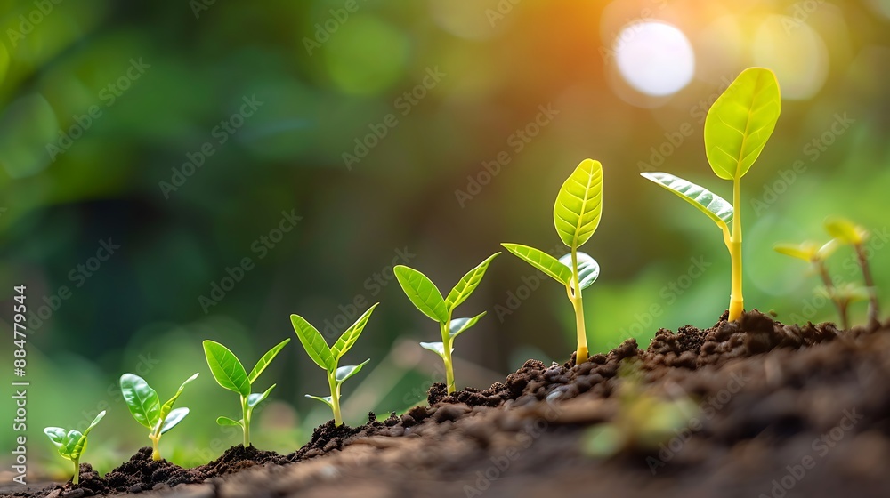 Growth and progress a row of seedlings reaching for the sun. AI generated Growth and progress a row of seedlings reaching for the sun. AI generated
