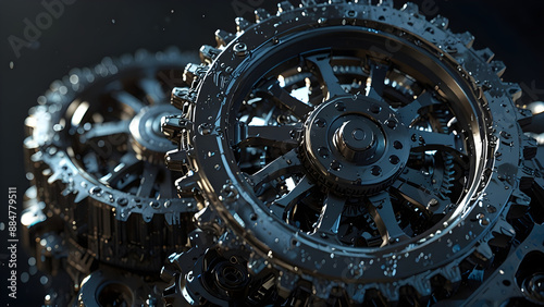 Detailed close-up of gears on a black background