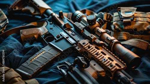 Closeup of a Modern Semi-Automatic Rifle with Scope