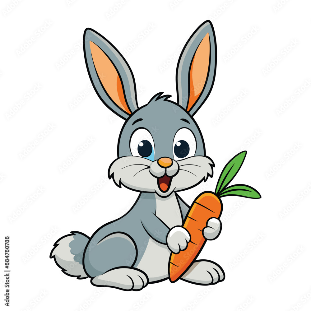 Naklejka premium little rabbit eating carrot in white background isolated. rabbit cartoon vector illustration