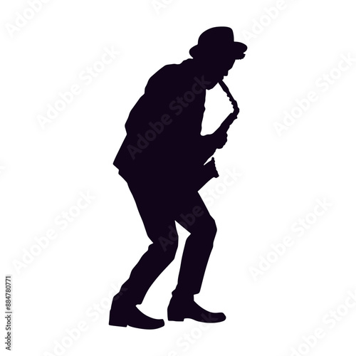 Black Silhouette of Jazz Musician. Vector Illustration with Flat Design Concept.