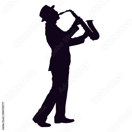 Black Silhouette of Jazz Musician. Vector Illustration with Flat Design Concept.