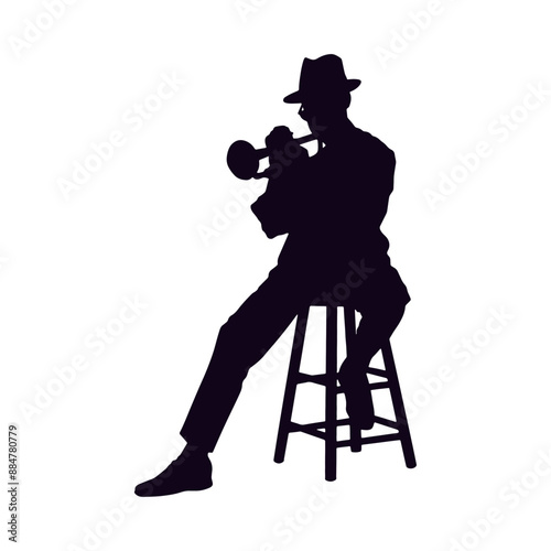 Black Silhouette of Jazz Musician. Vector Illustration with Flat Design Concept.
