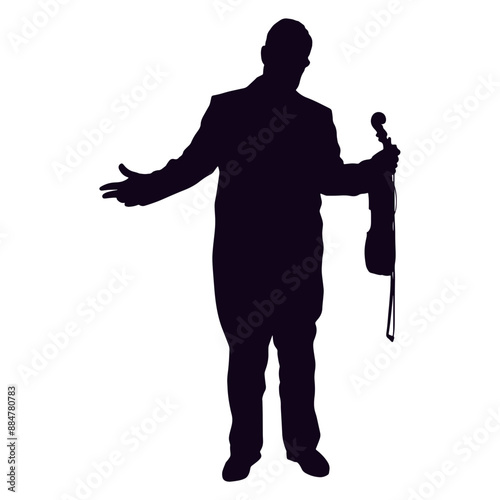 Black Silhouette of Jazz Musician. Vector Illustration with Flat Design Concept.