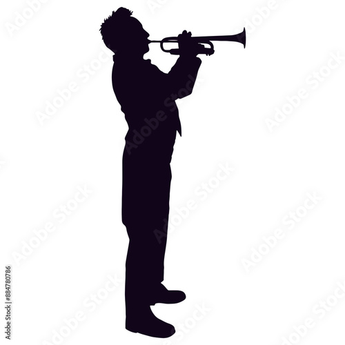 Black Silhouette of Jazz Musician. Vector Illustration with Flat Design Concept.