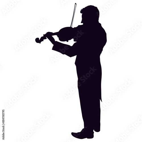 Black Silhouette of Jazz Musician. Vector Illustration with Flat Design Concept.