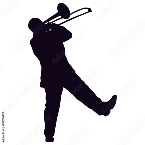 Black Silhouette of Jazz Musician. Vector Illustration with Flat Design Concept.