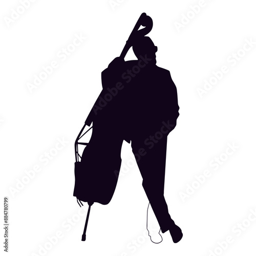 Black Silhouette of Jazz Musician. Vector Illustration with Flat Design Concept.