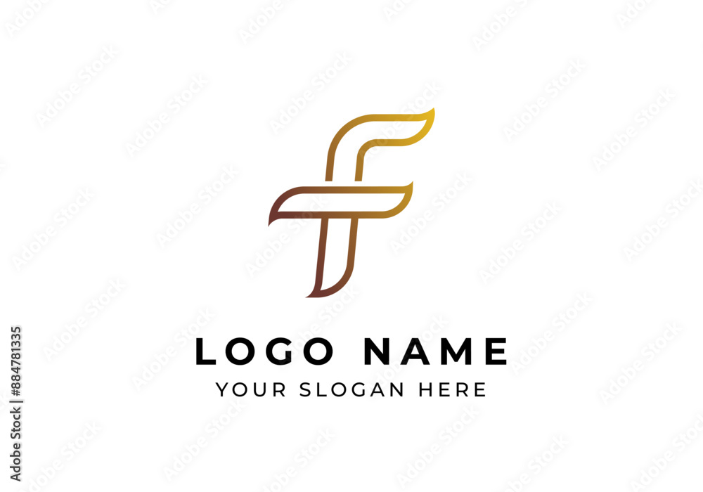 Logo Abstract Line Letter F with luxury gold color. Editable file