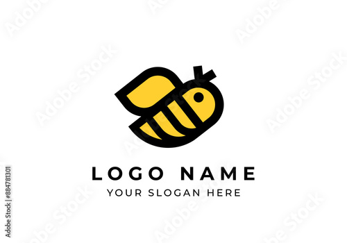 Logo Bee fly cartoon minimalist with bold line, Editable file