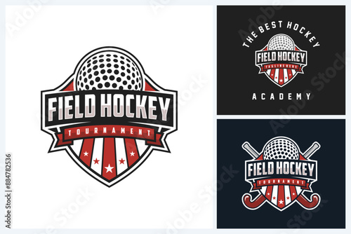 Field hockey logo sport design template, field hockey emblem vector, hockey tournament badge logo design vector illustration