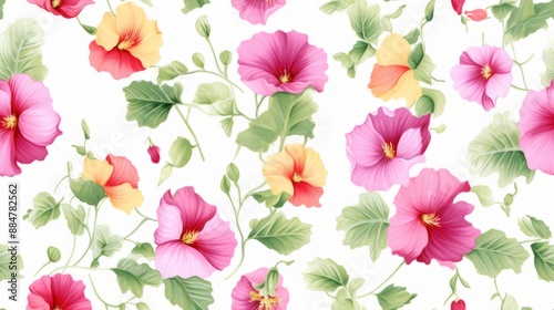 This pattern of purple Gloxinia flowers with beautiful green leaves exudes softness and warmth, making for a background full of charm and serenity.